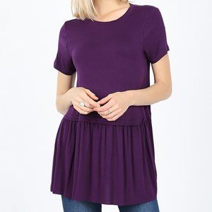 RUFFLE BOTTOM SHORT SLEEVE TOP 1X